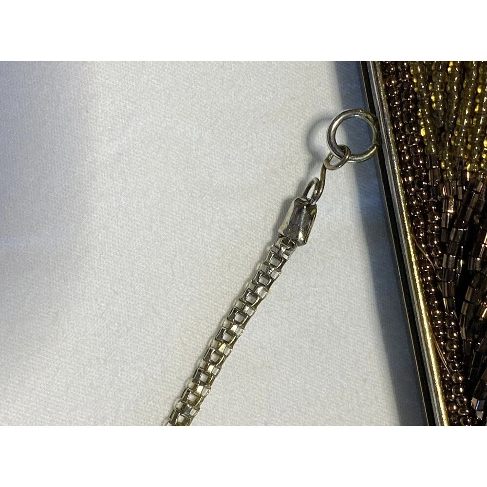Silver, Bronze, Gold Beaded Party Purse w/Snap Kiss Closure Vintage